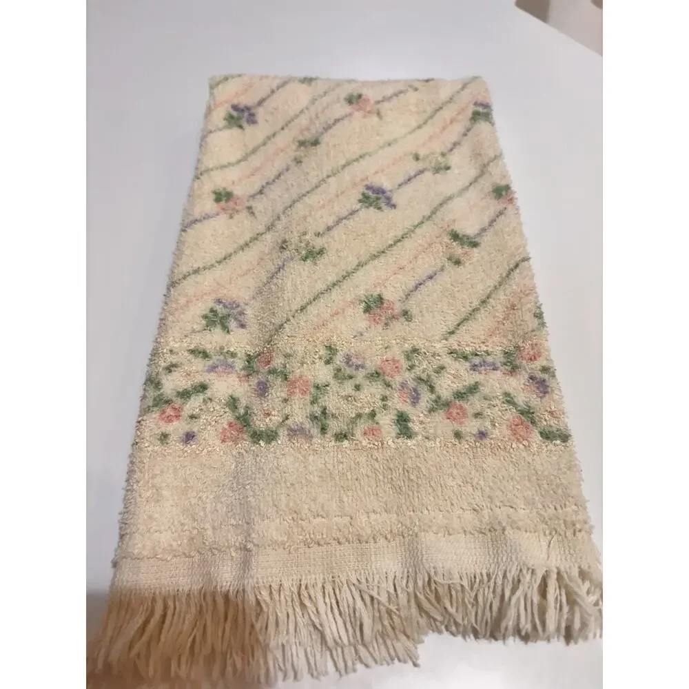 Vintage CANNON Monogrammed T Embroidered Hand Towel Pastel Floral Glam Set